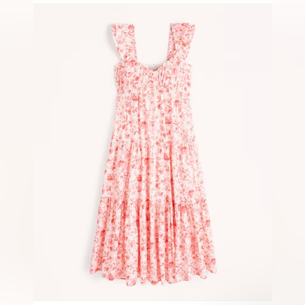 Abercrombie Ruched Flutter Sleeve Maxi Dress - Pink Floral - Size Small